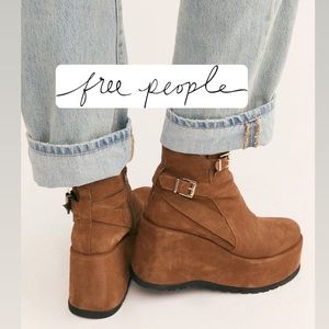 Free People Sabrina Suede Platform Boots Brown Buckle Y2K
